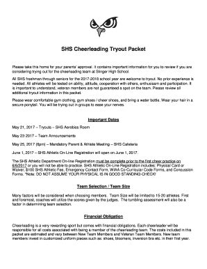 Fillable Online Shs Cheerleading Tryout Packet Fax Email Print Pdffiller