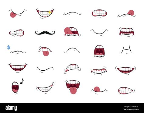 Set of 26 cartoon mouth expressions. Funny cartoon emoticons. Vector illustration Stock Vector ...