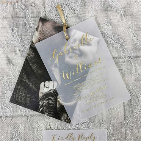 Gold Foil Vellum Paper Layered Photo Wedding Invitations Cfi009