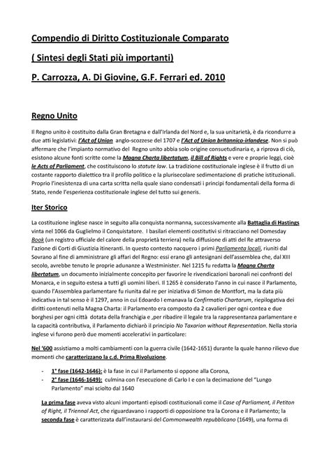 Riassunto Esame Diritto Costituzionale Comparato Sintesi Per I