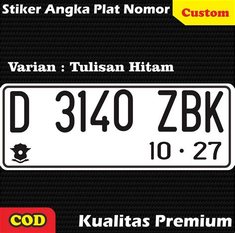 Stiker Angka Plat Nomor Hitam Dan Putih Untuk Motor Dan Mobil Plat