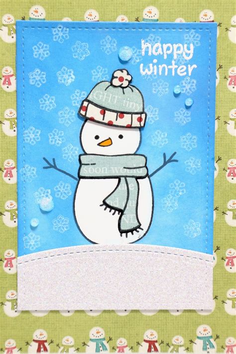 Winter Card Happy Winter Card Snowman Card Handmade Winter Etsy