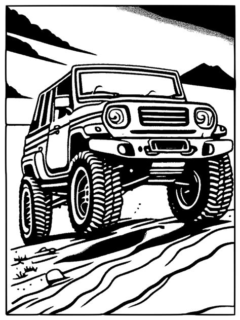 Cool Offroad Jeep In Action Coloring Page · Creative Fabrica