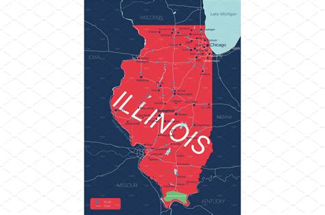 Illinois State Detailed Editable Map Vector Graphics ~ Creative Market