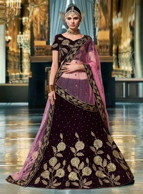 Wine Color Velvet Wedding Lehenga Choli 1105