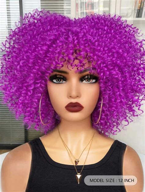 Fluffy Afro Kinky Curly Human Hair Synthetic Fiber Wigs With Thick Bangs Natural Short Bob Wigs