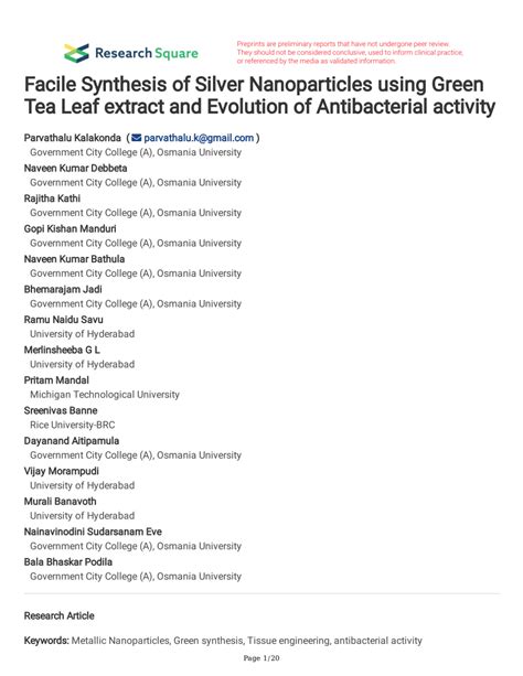 Pdf Facile Synthesis Of Silver Nanoparticles Using Green Tea Leaf