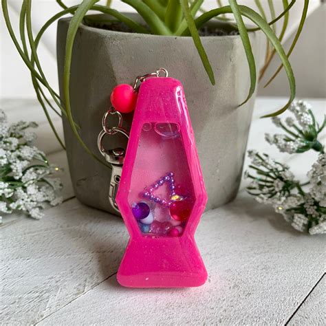 Hot Pink Lava Lamp Shaker Keychain Kawaii Resin 3d Keyring Etsy