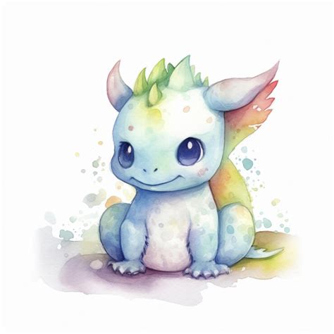 Premium Photo | A watercolor drawing of a baby dragon with a rainbow ...