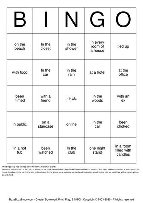 Sex Bingo Cards To Download Print And Customize