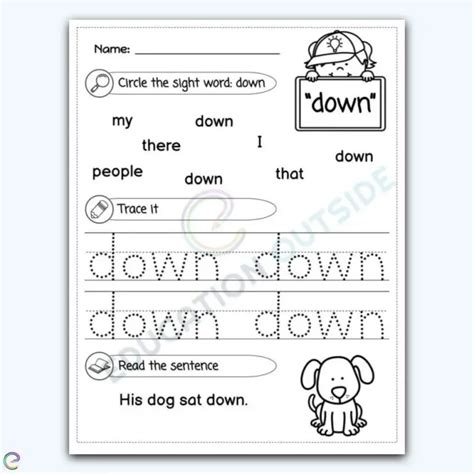 Down Sight Word Find Trace And Read Activity Page