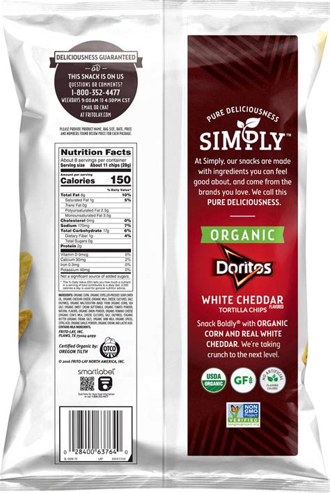 Doritos Simply Tortilla Chips Organic White Cheddar Flavored