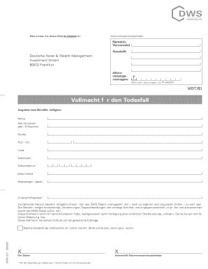 Fillable Online Fonds For Less Vollmacht Fr Den Todesfall Bfondsb