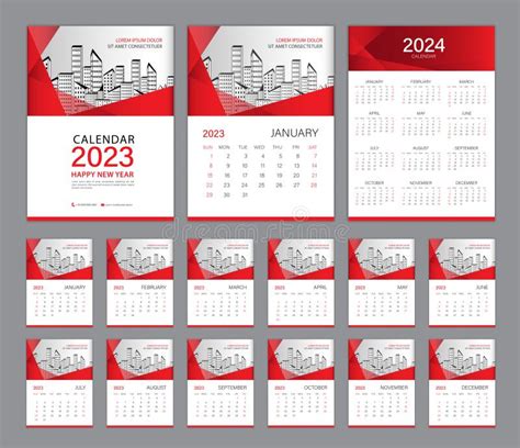 Conjunto De Modelos Do Calendário De Parede 2023 E Calendário 2024