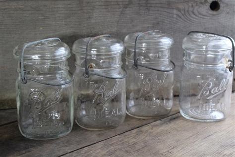 Antique Vintage Ball Ideal Jars Glass Pint Size Canning Jars W Bail Lids