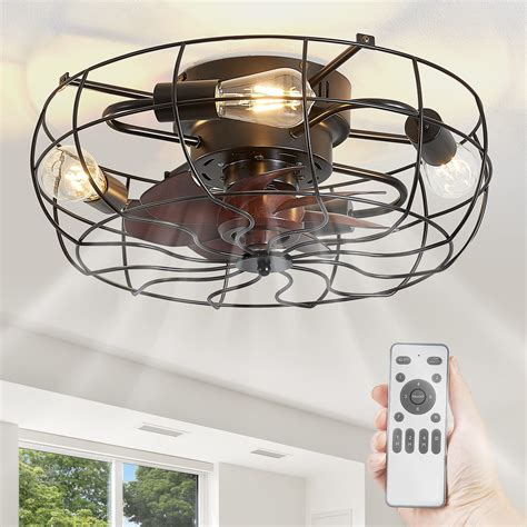 Lediary Caged Ceiling Fans With Lights And Remote Flush Mount