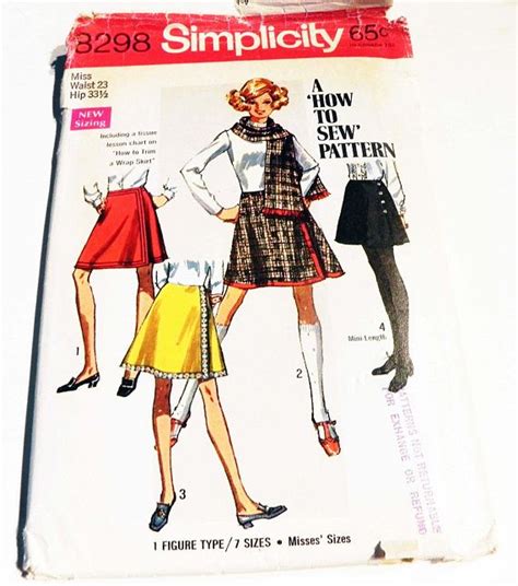 1960s Mini Skirt Front Wrap Flared Trimmed How To Sew Easy Sewing Pattern Simplicity 8298 Waist