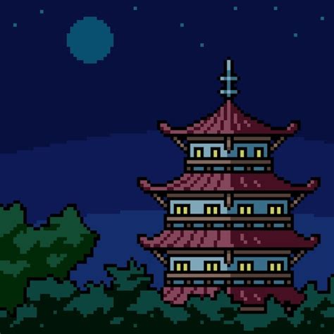 Premium Vector Pixel Art Japanese Tower Night