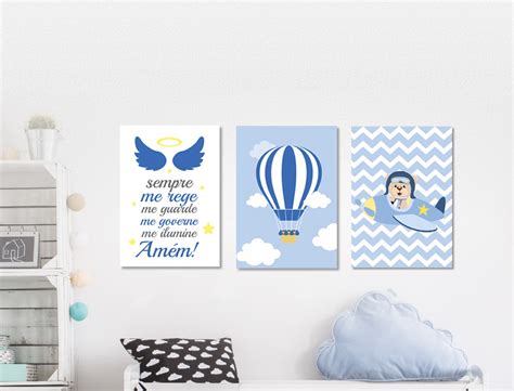 Quadro Para Menino Bal O Ora O Santo Anjo E Ursinho Elo