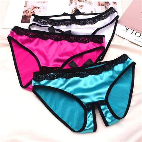 Sexy Crotchless Women Thong Panties Low Rise Satin Underwear Femme Hot