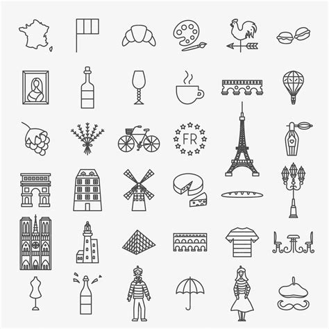 Premium Vector France Line Icons Set