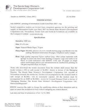 Fillable Online Tender Notice Tender Form Kswdc Fax Email Print