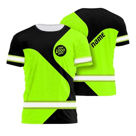 Hi Vis Shirt Uniform Reflective Black Green Custom Name And Logo Safety