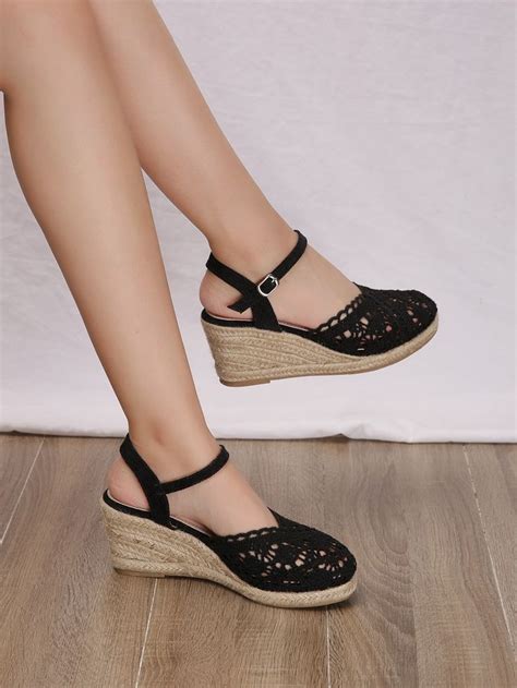 Hollow Out Espadrille Ankle Strap Wedge Sandals Women Shoes Ankle