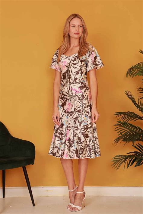 Julianna Floral Bias Cut Dress In Biscuit Roman Originals Uk