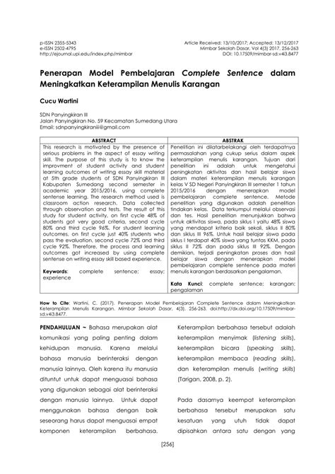 Pdf Penerapan Model Pembelajaran Complete Sentence Dalam Meningkatkan