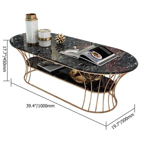 Modern Marble Coffee Table With Shelf Metal Frame White Homary