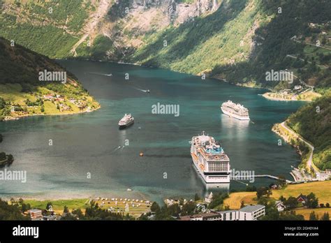 Geirangerfjord Norway Aerial View Of Geiranger In Geirangerfjorden In