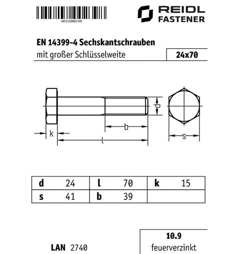 En 14399 4 Hv Sechskantschrauben Typ P 24 X 70 109 Feuerverzinkt Bei