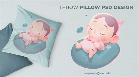 Cute Baby Girl Cartoon Throw Pillow Design Vector Download