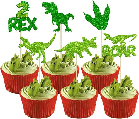 Amazon Gyufise Pcs Dinosaur Cupcake Toppers Green Glitter Rex