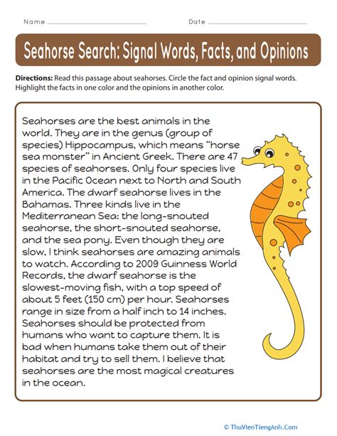 Seahorse Search Signal Words Facts and Opinions Thư Viện Tiếng Anh