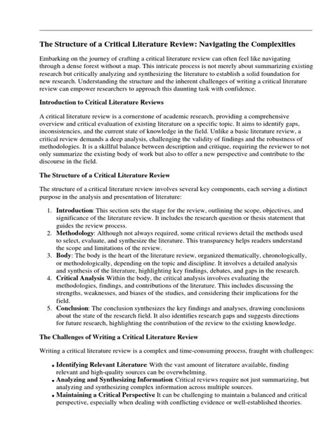 Structure of Critical Literature Review | PDF | Literature Review ...