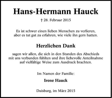 Traueranzeigen Von Hans Hermann Hauck Trauer In NRW De