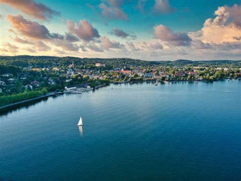 Aerial View of Town Starnberg on Lake Starnberg at Sunset Stock Photo ...