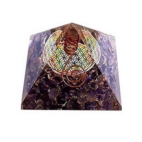 Amethyst Crystal Orgone Energy Pyramid With Flower Of Life Orgone