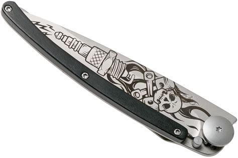 Deejo Tattoo 37g Ebony Wood Biker 1CB018 G Pocket Knife