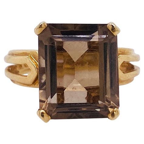 Smokey Quartz Antique 14 Karat Gold Ring 10 Carat Emerald Cut