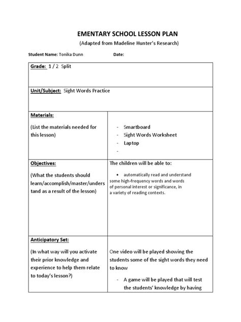 Elementary School Lesson Plan 7 Pdf Lesson Plan Applied Psychology