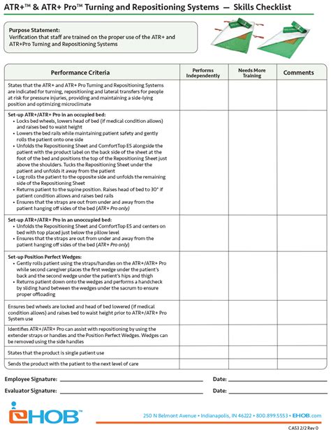 Atr Pro Skills Checklist Clinical Resource Ehob