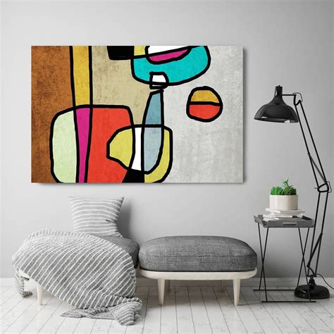 Vibrant Colorful Abstract 0 14 Mid Century Modern Green Red Canvas Art