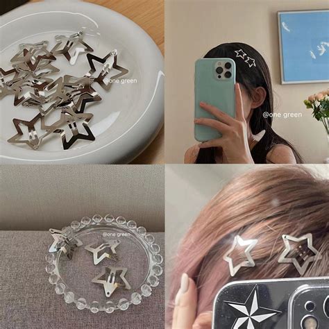 Y2K Sweet Cool Girls Star Hair Clip Ins Metallic Prata Pentagrama