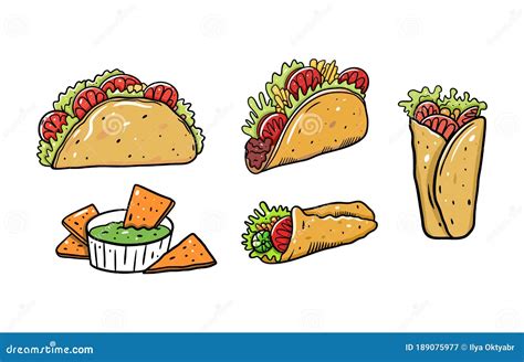 Comida Mexicana Burrito Taco Y Nachos Ilustraci N Vectorial De