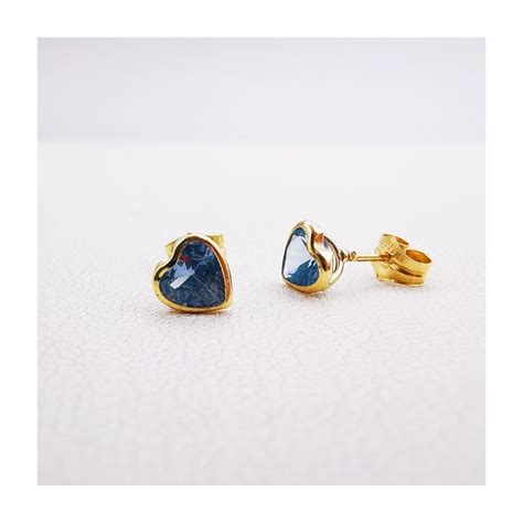 Boucles D Oreilles Coeur Oxydes De Zirconium Bleu Or Jaune Carats