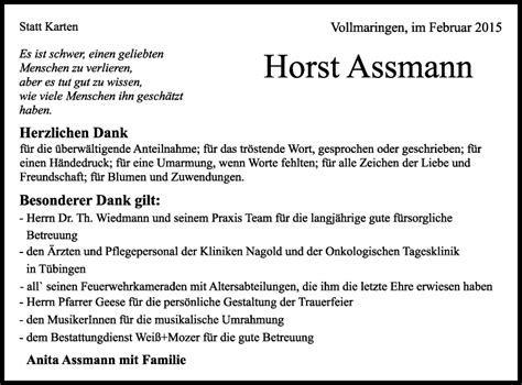 Traueranzeigen Von Horst Assmann Schwarzw Lder Bote Trauer