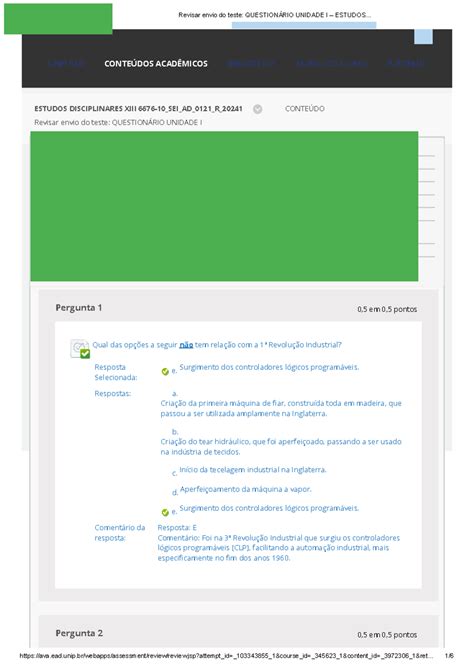 Revisar Envio Do Teste Question Rio Unidade I Estudos Revisar Envio